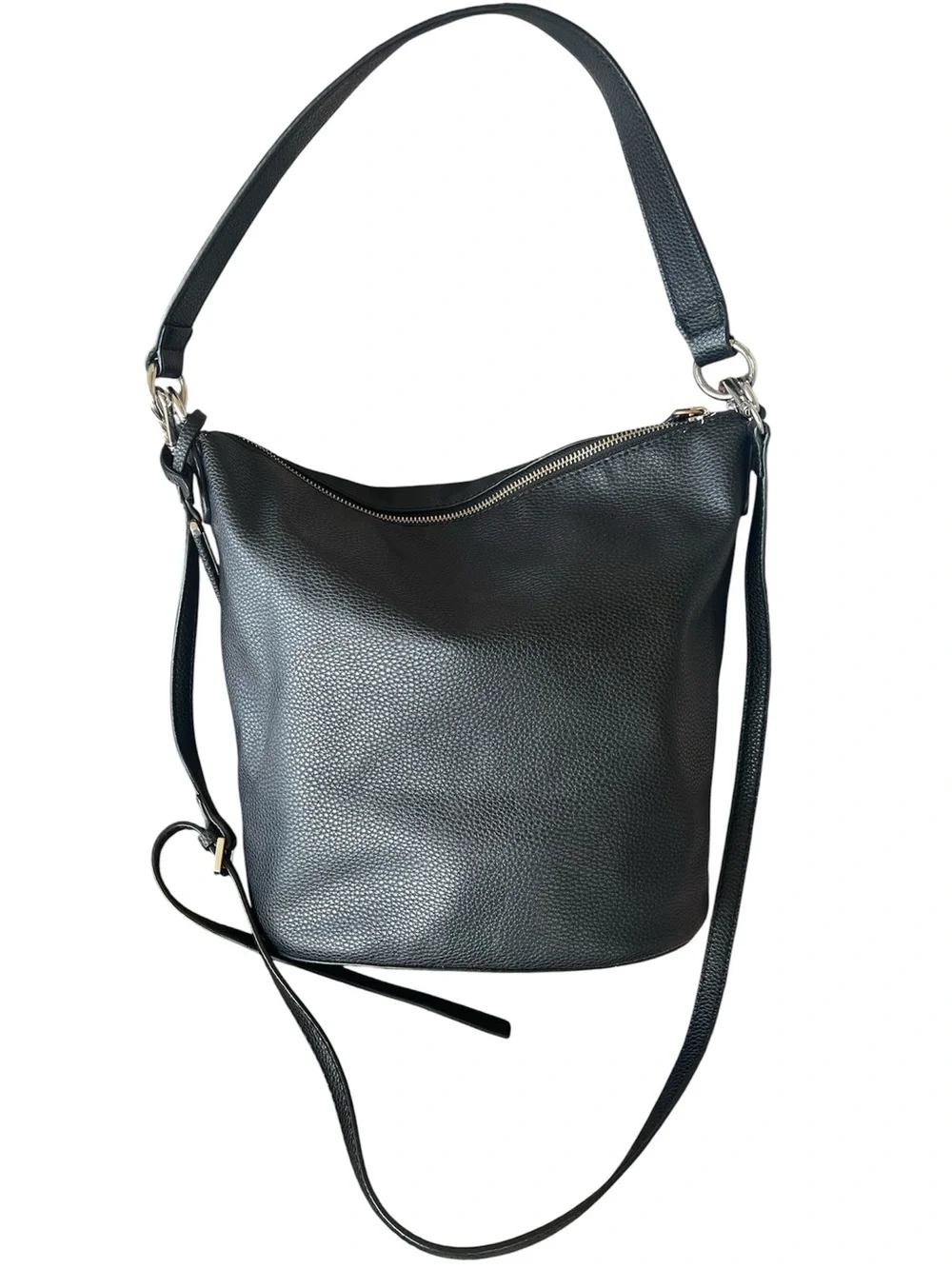 GUESS Black Pebbled Leather Hobo Shoulder Bag with Silver Hardware - Picture 3 of 17